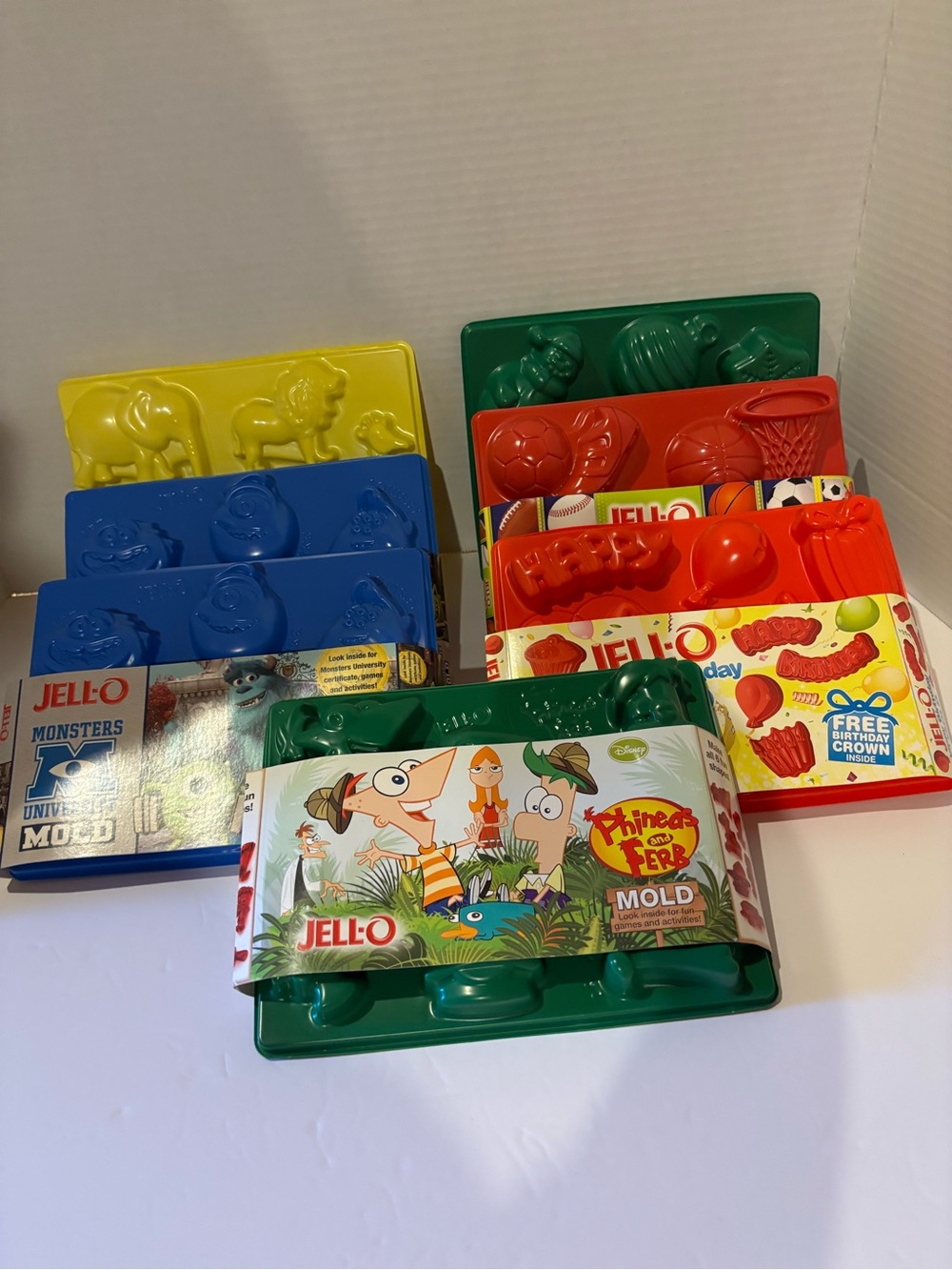 JELL-O Mold Lot of 7 Monsters University Phineas Ferb Sports Holiday Birthday
